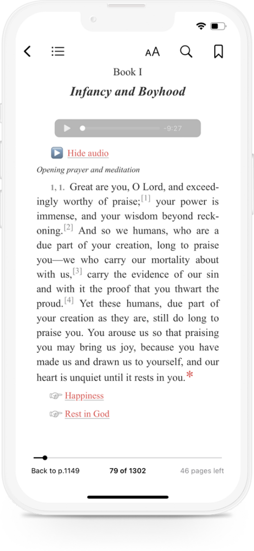 A phone showing the text of the first book of Augustine's Confessions